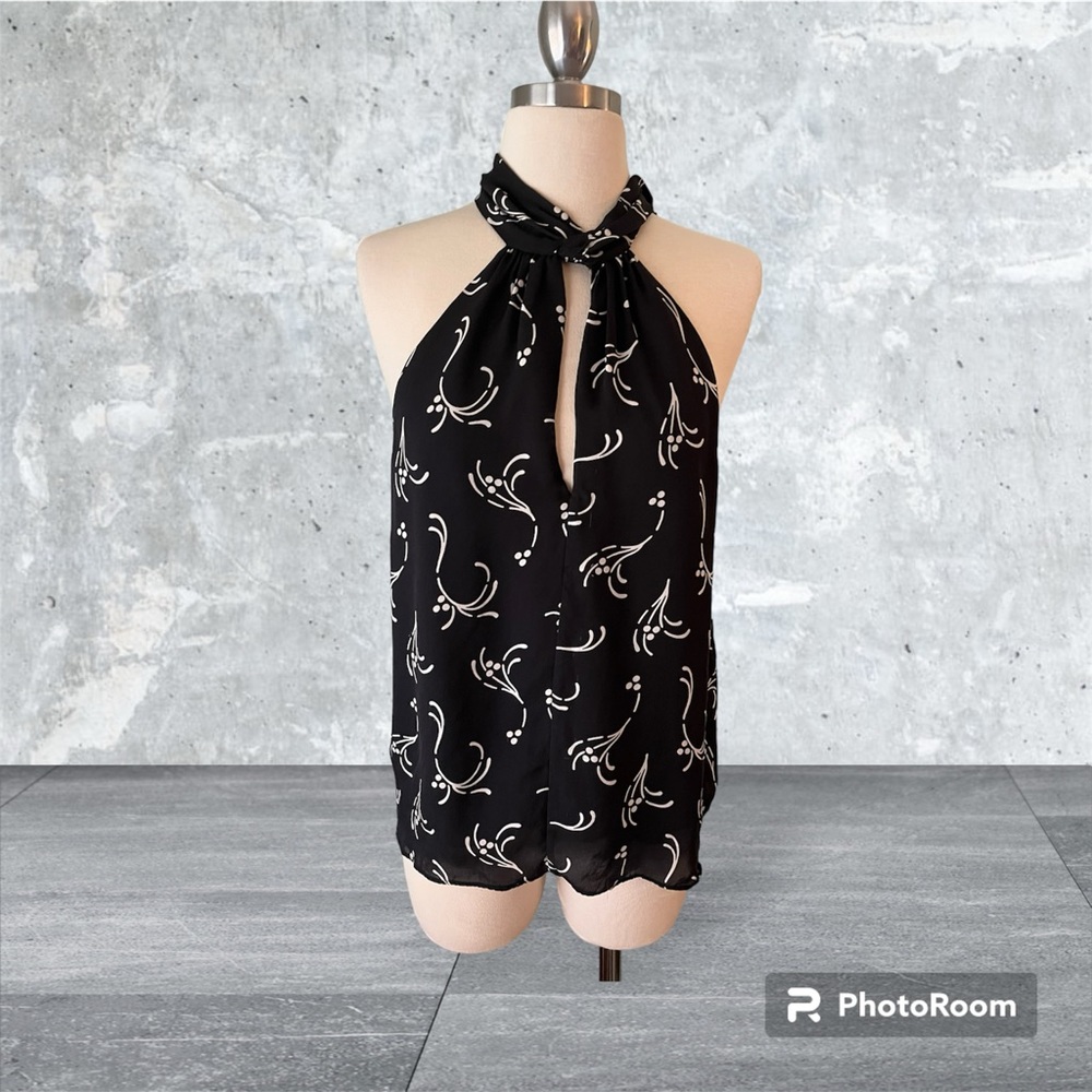 Joie sleeveless black blouse with off white print small